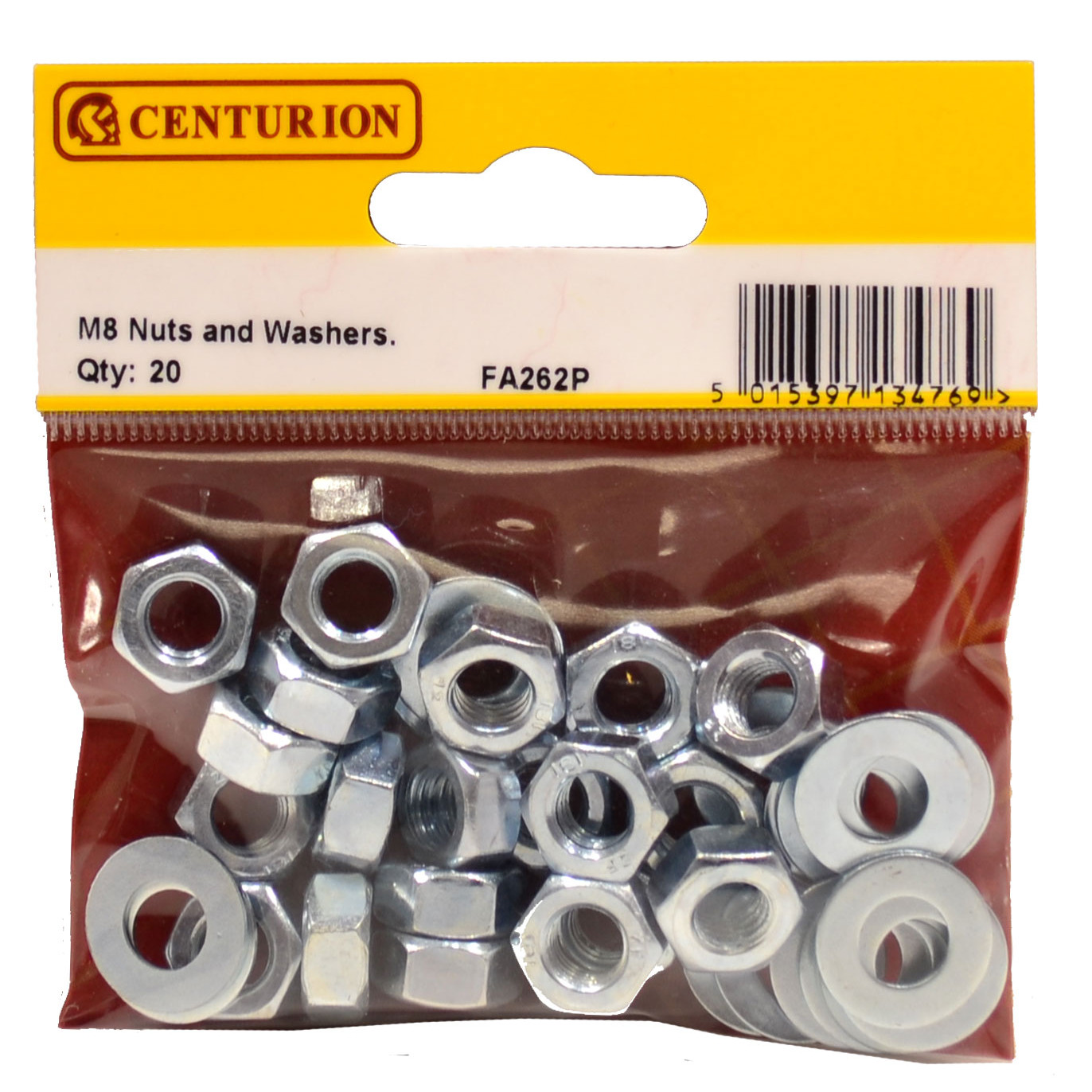 Centurion Steel Hex Nuts and Washers, M8, Zinc Plated