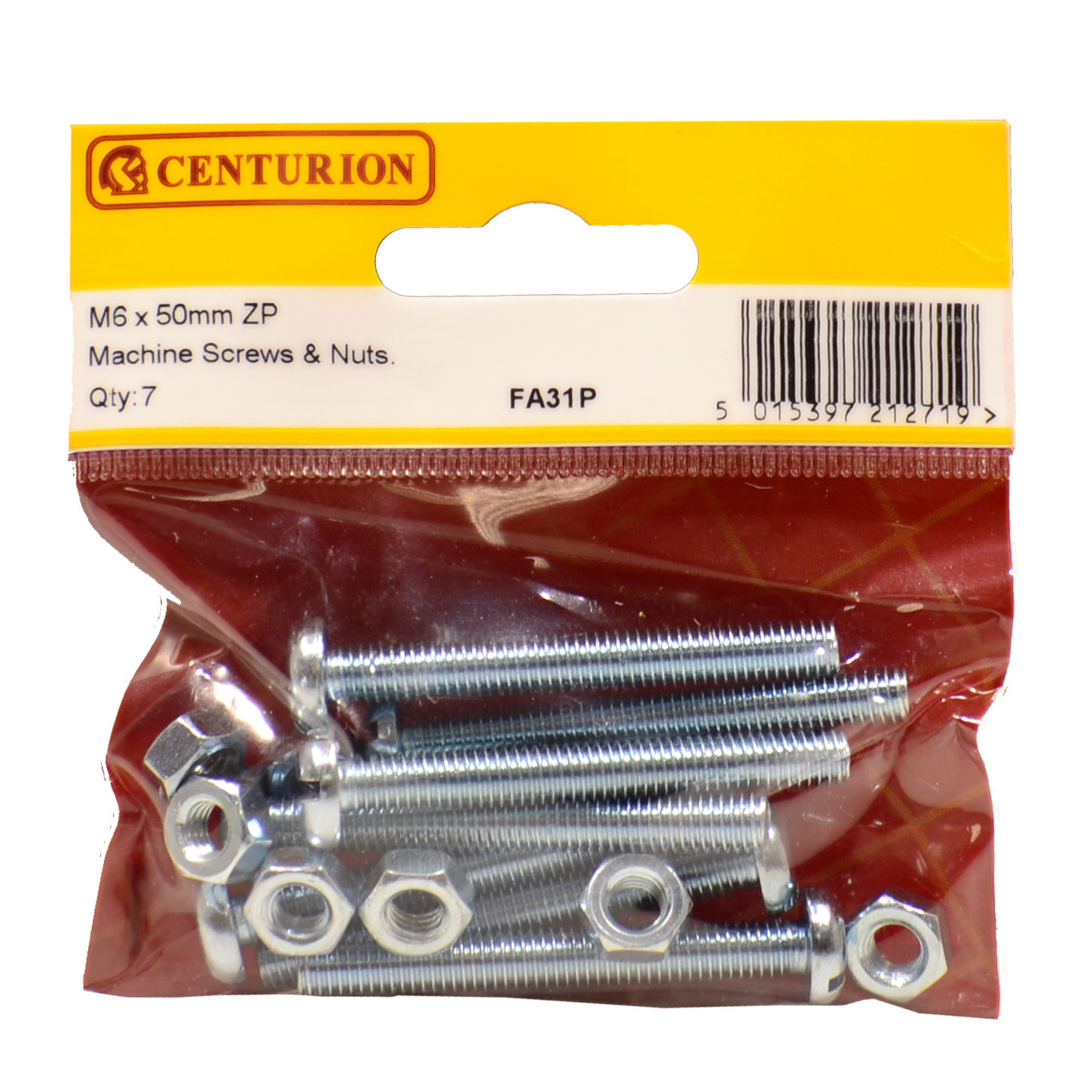 Centurion M6 x 50mm ZP Machine Screws & Nuts (Pack of 7), FA31P