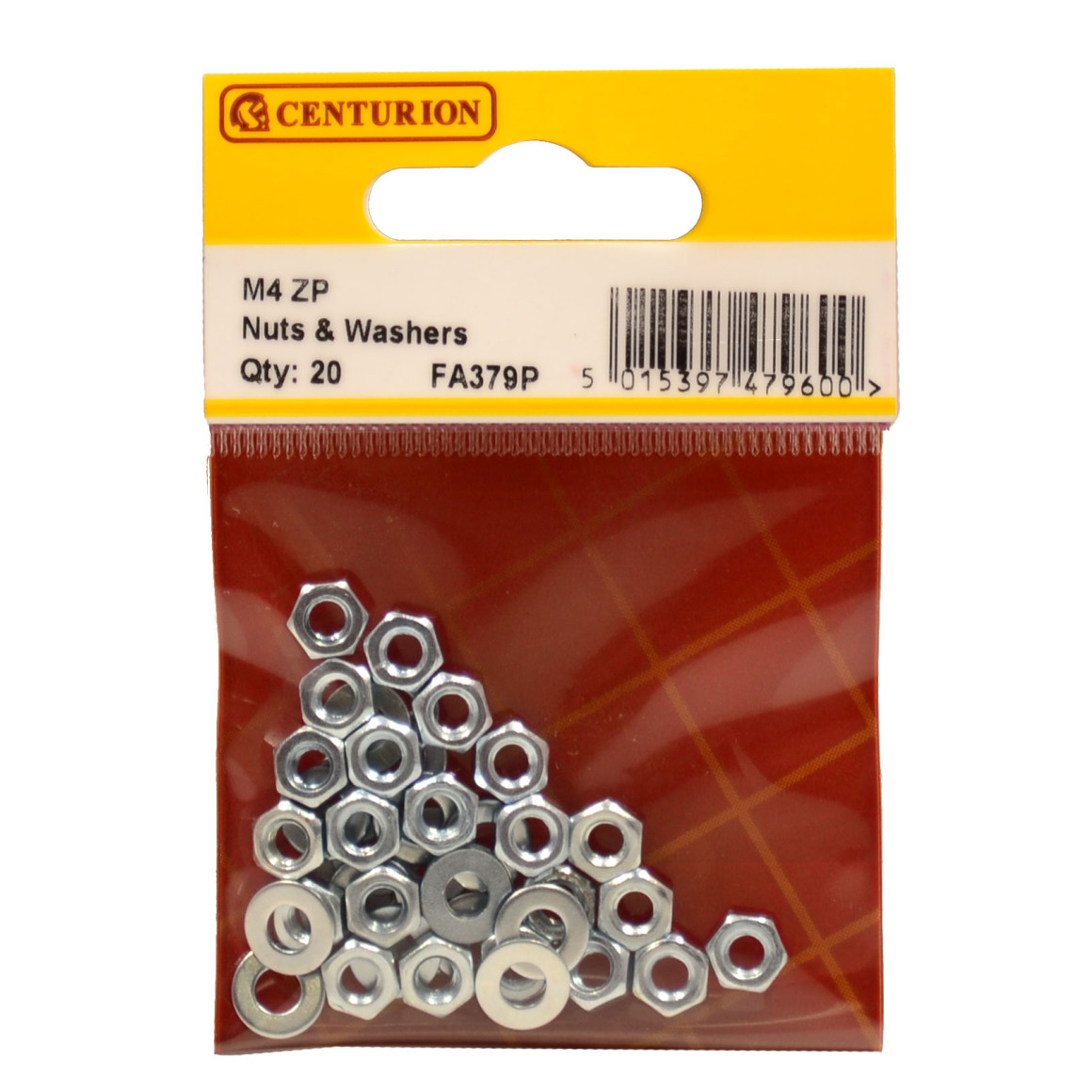 Centurion Steel Hex Nuts and Washers, M4, Zinc Plated