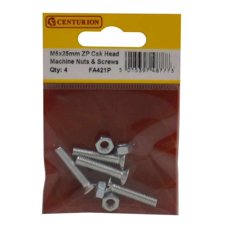 Centurion M5 x 25mm ZP Csk Head Machine Screws & Nuts (Pack of 12), FA421P
