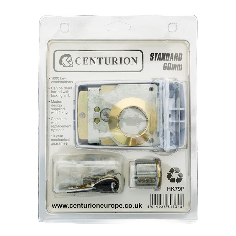 Centurion Double Locking Night latch, WhitePolished Brass Cylinder