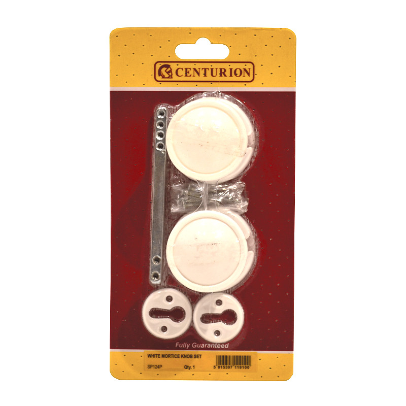 Centurion - Plastic Rim Mortice Knob Set, White, 45mm Dia.